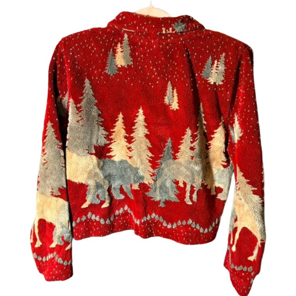 Vintage County Clothing Co Moose Fleece Jacket Red Winter Scene Women M - Picture 3 of 6
